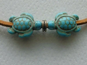 TURQUOISE TEAL AQUA SEA TURTLE ADJUSTABLE SURFER NECKLACE CHOKER LEATHER CORD - Picture 1 of 3