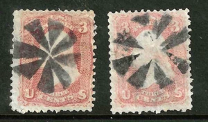 Sc #65 x 2 SOTN RADIAL GEOMETRIC Fancy Cancel 3 Cent Washington 1861-62 44F65 - Picture 1 of 3