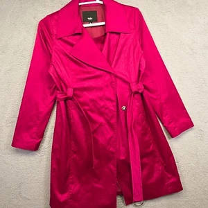 Mossimo Trench Coat Women XL Pink Satin Double Breasted Belted Glam Coquette Y2K - Picture 1 of 21