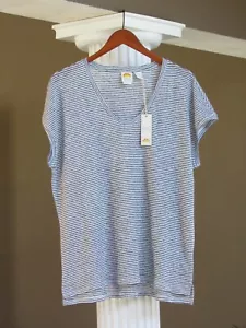 C&C CALIFORNIA Navy Blue White Striped 100% Linen Shirt Top Size XL NWT - Picture 1 of 4