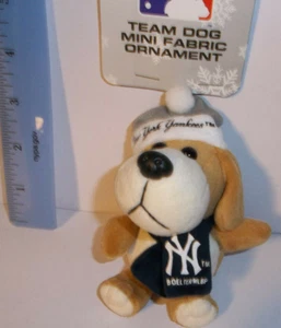 NEW YORK YANKEES MLB Team Dog Christmas TREE ORNAMENT 3-4" PLUSH NFL W santa hAT - Picture 1 of 3
