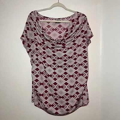 Johnathan Martin Red Abd White Geometric Cowl Neck Blouse - 2X - Image 1 of 4
