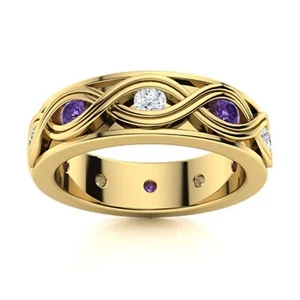 925 Sterling Silver Natural Amethyst Eternity Prong Artisan Ring Jewelry Size 7 - Picture 1 of 8