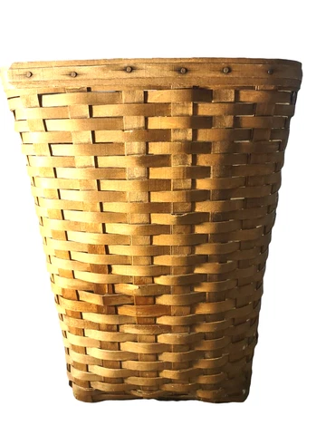 Vintage Longaberger Handwoven Wood Slats Laundry Large Waste Basket USA 16 x 13 Cover