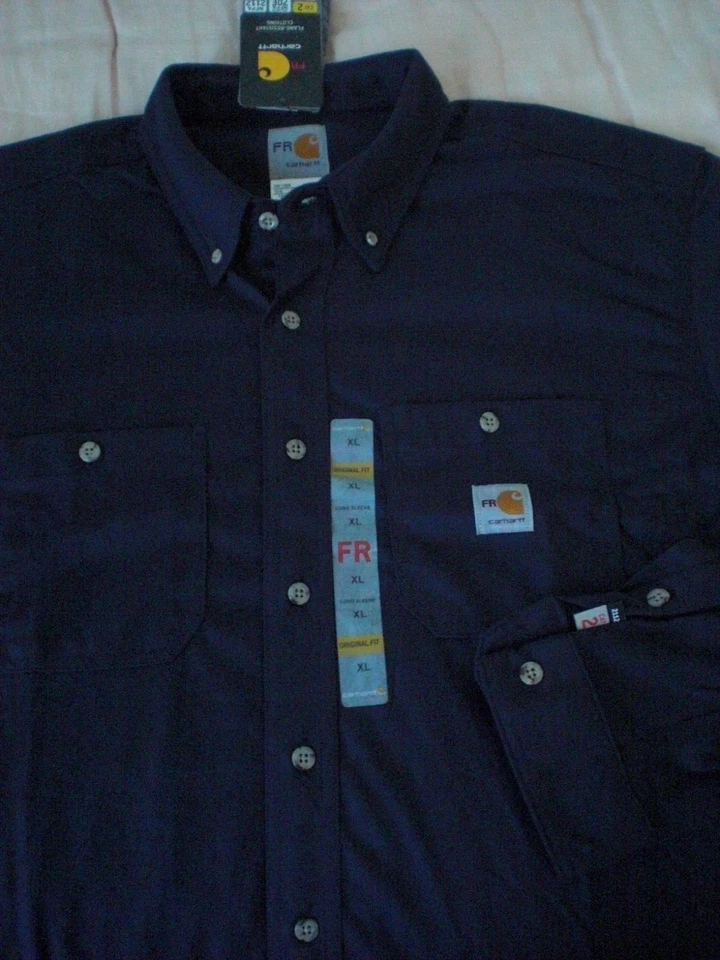 Carhartt FR Flame Resistant Force Cotton Hybrid Shirt Navy 101698 XL Tall