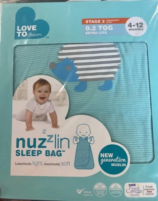 Saco de dormir para bebé Love to Dream Nuzzlin 4-12M Aqua 0.2 TOG etapa 3 extra ligero Foto 1 de 2