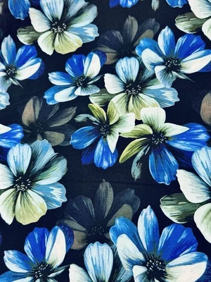 French Terry, Sweatstoff, Sweat Stoff 180 Cm Blumen, Damenstoff, Blau, Winter - Bild 1 von 2