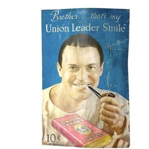 Antico Poster Pubblicitario Union Leader Tabacco Stand Up Chester Morris Raro - Foto 1 di 13