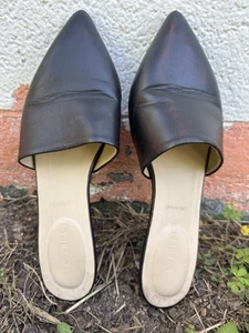 EVERLANE Pointed Mule Black Nappa Leather Slide Slip On Flat Women's Size 9 - Picture 1 of 7
