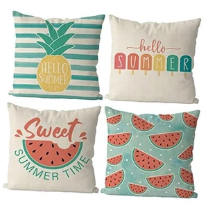 Summer Pillow Covers 18x18 Inch Set of 4 Pineapple Watermelon Popsicle - Picture 1 of 7