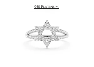 Anillo Estrella de David Diamantes Platino 950 Joyería Judía Murciélago Mitzvá Regalo - Imagen 1 de 5