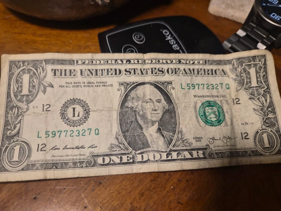 2013 $1 Dollar Misprint Offset Serial Number  & Triple 7 In Serial - Image 1 of 2