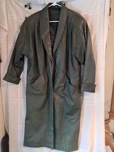 Abrigo largo Jacquline Farrar vintage de cuero verde oscuro grande - Imagen 1 de 6