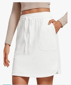 CRZ YOGA Algodón Sudor 17"" Jersey Falda con Bolsillos, Blanco Talla XL (14) NUEVO CON ETIQUETAS - Imagen 1 de 10