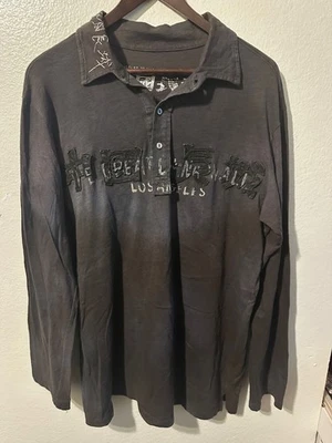 Vintage 1990s THE GREAT CHINA WALL Motors Leather Appliques SHIRT Sz-M EUC - Image 1 of 4