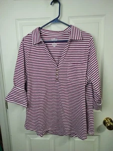 Croft&Barrow Woman XXL Blouse Purple White Nautical Collared V Neck Pocket... - Picture 1 of 7