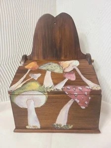 Vintage Holz Holz Pilz Design Rezept Karte Box Halter Behälter Sitter hängend - Bild 1 von 13