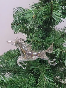 4" Vintage Blown Glass Clear Horse Christmas Ornament - Picture 1 of 5