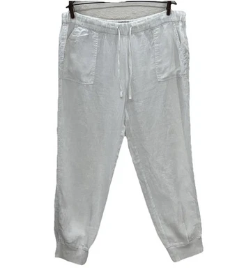 Calça jogger Joie 💯 feminina de linho L cordão branco preparação esportiva neutra praia - Imagem 1 de 4