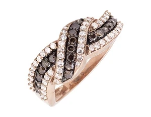 10K Rose Gold Swirl Ribbon Cognac Brown and White Diamond Wedding Band 0.75ct - Picture 1 of 4