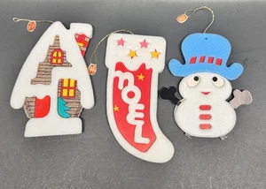 Vtg Flat Cardboard Cushion Foam Christmas Ornaments JAPAN House Stocking Snowman - Picture 1 of 14