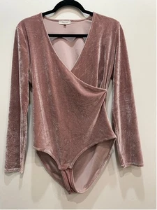 Madewell Faux Wrap Bodysuit L Pink Velvet Long Sleeve Fairy Feminine Romantic - Bild 1 von 9