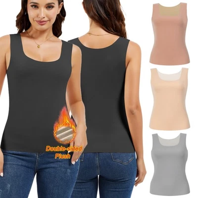 Mujeres Ropa Interior Térmica Forrada de Vellón Chaleco Camiseta sin Mangas Camisola Cami Capa Base Cálida Foto 1 de 4