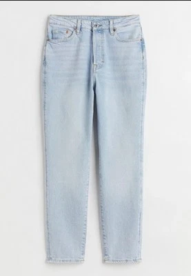 H&M Mom Fit Ultra High Ankle Grazer Jeans New Sz 14 Light Blue Denim Button Up - Image 1 of 2