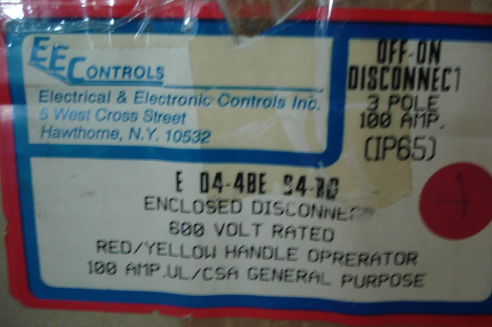 NEW EE CONTROLS E D4-4BE S4-RG ENCLOSED DISCONNECT - Image 1 of 1