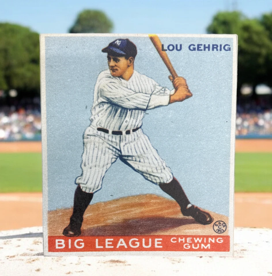 Placa de madeira 1933 Goudey Lou Gehrig 1/2 pol. display - 8"L X 9,5" de altura - Imagem 1 de 4