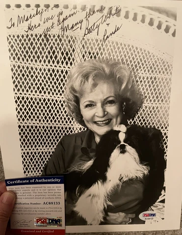 Betty White PSA COA Authenticated Signed Autograph Photo With Panda Dog Cover