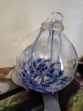Hand Blown clear Glass Ornament blue & white hand painted