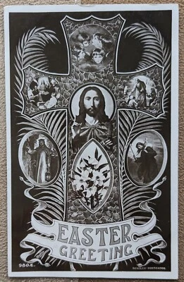 Easter Jesus Inset in Crucifix with Vignettes, J. Beagles Real Photo Postcard - Image 1 of 2