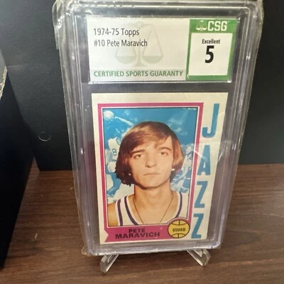 PETE MARAVICH 1974-75 Topps #10 Utah Jazz HOF CSG 5  Excellent - Image 1 of 4