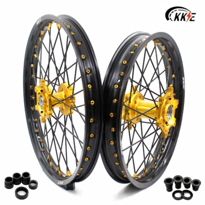 KKE 21/19 Dirt Bike Wheels Rims Fit Suzuki RM125 1996-2007 RM250 96-08 Gold Hubs - Image 1 of 4
