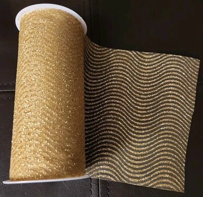 Tul dorado brillante 6" w × ? yds NUEVO Carrete Sellado Diseño Rayas Onduladas  Foto 1 de 4