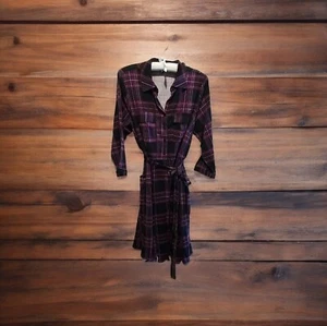 Torrid kariertes Hemdkleid mit Knopfleiste Größe 1-14/16 Langarm schwarz lila neu ohne Etikett - Bild 1 von 9