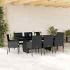 9 Piece Garden Dining Set With Cushions Black Poly Rattan E0k3