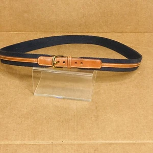 Dooney & Bourke Genuine Canvas Navy Brown Stripe Leather Belt size 42 Brass Bkl - Picture 1 of 10