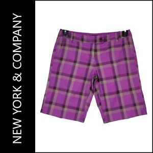 NYC Woman Plaid & Check Flat Front Shorts Stretch Size 2 Violet 