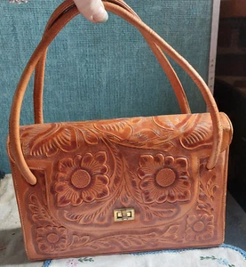 Tooled Leather Purse Brown Cowboy La  Nuvea S.A. Mexico Embossed  K1 - Picture 1 of 22