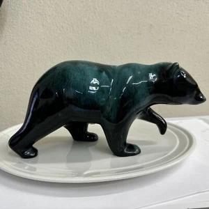 Vintage Blue Mountain Pottery Bear Statue Drip Green Blue Teal Color Canada - Picture 1 of 8