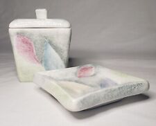 Croscill Windswept Bathroom Accessories Soap Dish & Jar w/Lid Hand Painted Set