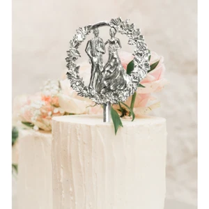 Pastel de boda de peltre topper novia y novio hecho en EE. UU. regalo de compromiso - Imagen 1 de 2