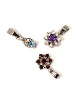 3 x Solid Sterling Silver 925 Pendants Blue Topaz Amethyst Ruby Zircon - Picture 1 of 6