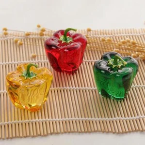 3Pcs Color Crystal Chili Figurines Collectible Art Glass Pepper Ornament Gift - Picture 1 of 5