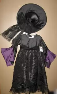 NEW Pottery Barn Kids Black & Purple WITCH + HAT Halloween Costume Girls 4 - 6 - Picture 1 of 1