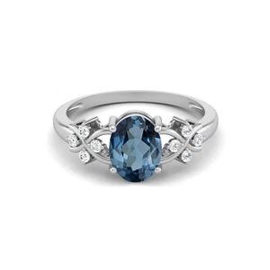 8X6 MM Oval London Blue Topaz  925 Sterling Silver Solitaire Celtic Women Ring - Picture 1 of 6