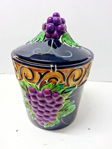 2-Pc. Vintage Ceramic 3-D Grape Cluster Cookie Jar 11" Tall Sealable Lid ClayArt - Picture 1 of 12