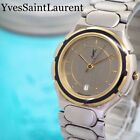 Vintage Yves Saint Laurent srebrno-szary okrągły zegarek YSL